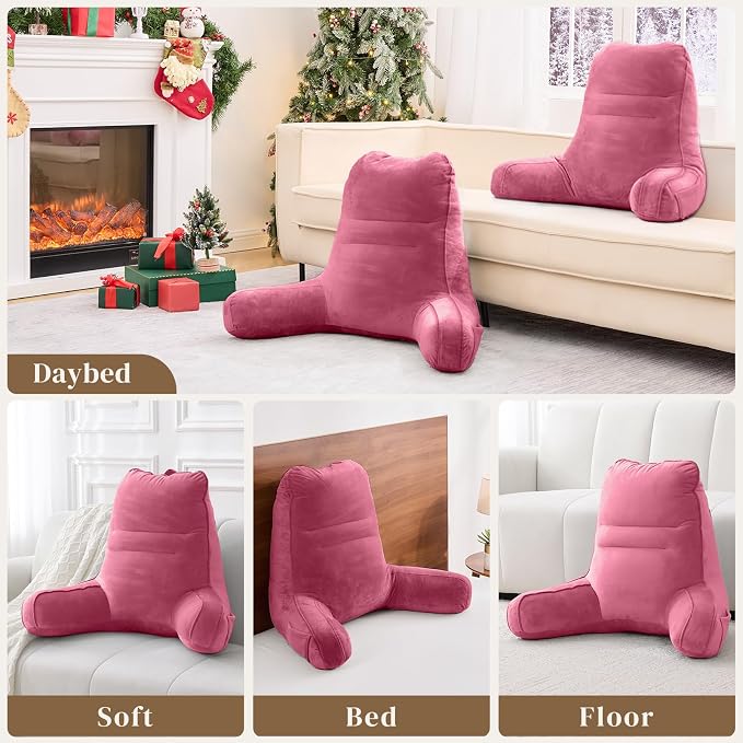 Sasttie Reading Pillow for Bed, Back Pillow for Sitting Up, Rose Pink | 23" Backrest Support Cushion for Couch, Sofa, and Floor, Dorm Essentials, OEKO-TEX, Adjustable Down Alternative Fill - Image 7