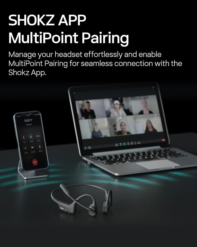 SHOKZ OpenComm2 Open-Ear Bluetooth Headset, Noise-Canceling Mic | Bone Conduction Headphones；Mute Button for Work Calls and Meetings; PC and Mac Compatible；16-Hour Battery Life & Quick Charge - Image 8