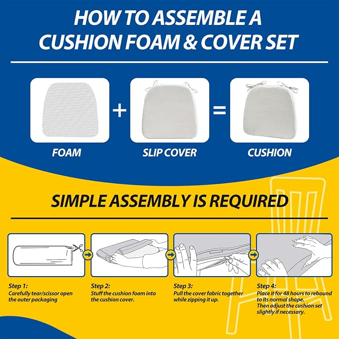 AAAAAcessories D-Shaped Chair Cushions, 2" Thick Dining Chair Pads with Ties and Removable, Machine-Washable Cover, 17" x 16", Set of 6, Natural Linen - Image 9