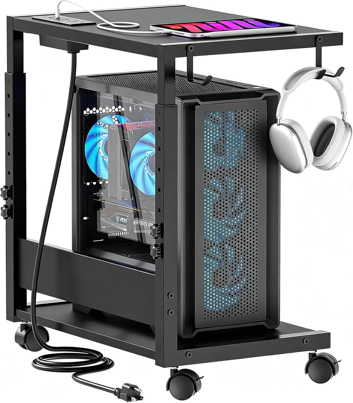 Computer Tower Stand Height-Adjustable PC Stand with Charging Station by Smoproper