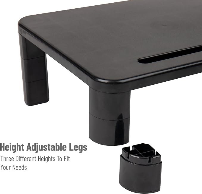 Mind Reader Monitor Stand, Height Adjustable, Laptop, Computer, Riser, Office, 15" L x 9.5" W x 4.25" H, Set of 2, Black - Image 4
