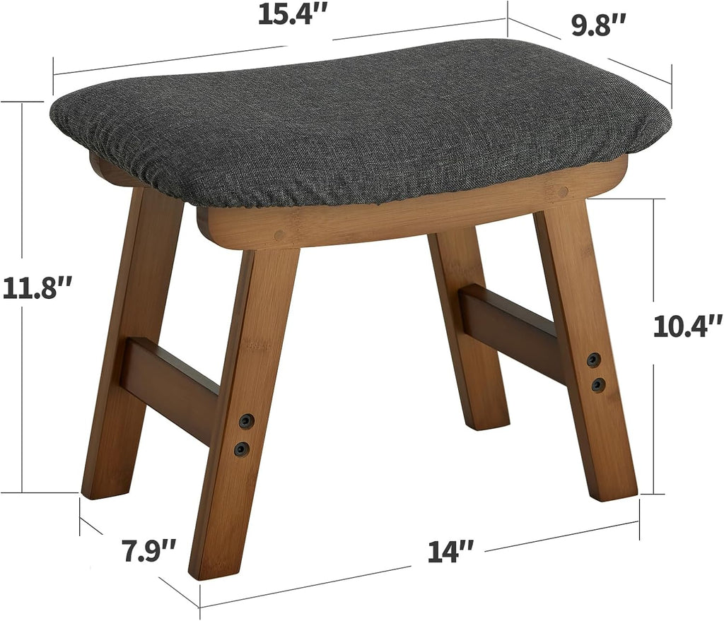 Foot Stool Ottoman Foot Rest Under Desk,Small Stool for Living Room, Bedroom and Kitchen (Brown Legs - Gray Stool Surface) - Image 2