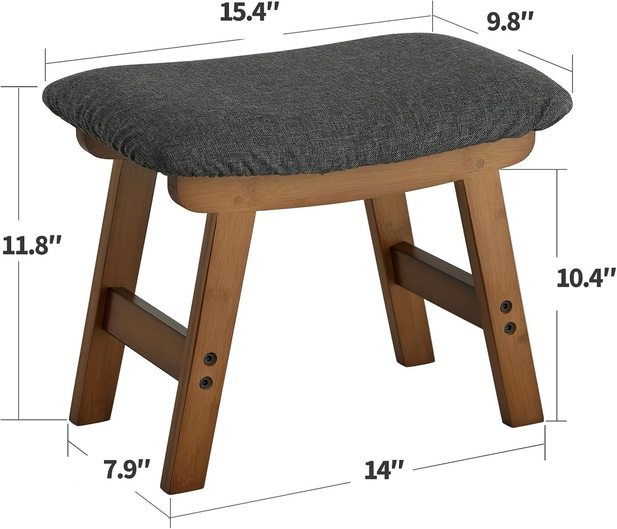 Foot Stool Ottoman Foot Rest Under Desk,Small Stool for Living Room, Bedroom and Kitchen (Brown Legs - Gray Stool Surface) - Image 2