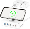 200W USB Charging Station, 11-in-1 USB C Power Strip Surge Protector, 2AC Outlets & 8USB Ports, 5ft Flat Plug Extension Cord with Multiple Devices, Home Office Desk Accessories by AcozvinPowerStrip