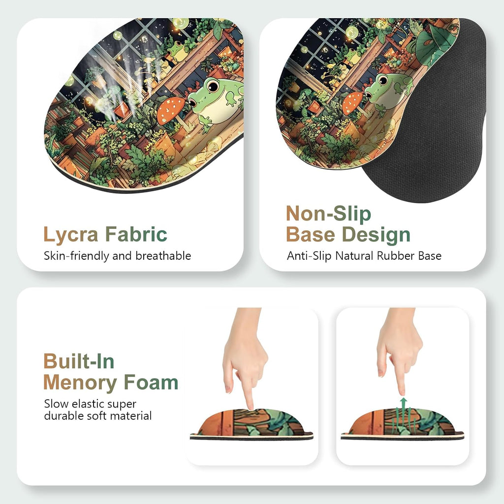 Large Gaming Mouse Pad Set, 4 in 1 Ergonomics Keyboard Desk Mat with Memory Foam Wrist Rest, Computer PC Extended Game Mousepad, Non-Slip Desk Matt Easy Typing Pain Relief I Frog & Mushroom - Image 5