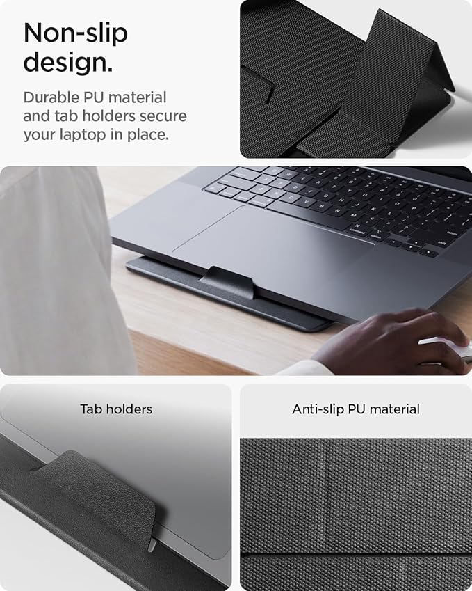 Spigen Slim Fold Portable Laptop Stand Foldable Ergonomic Angle Lift Anti-Slip Compatible with MacBook Neo, MacBook Air, MacBook Pro 11"-16" and iPad/Air/Pro and More - Black (LD201-S8) | Ergonomic Angle Lift Anti-Slip for MacBook Neo, MacBook Air, Mac... - Image 3
