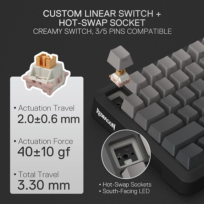 Redragon K724 PRO Wireless 81-Key Gasket Gaming Keyboard, TFT Screen & Knob | Easy-Control LED Info Display, 0-Delay Tri-Mode, Cushioned 5-Layer Noise Dampening for Creamy Thocky Sound, Compact 80% Size - Image 7