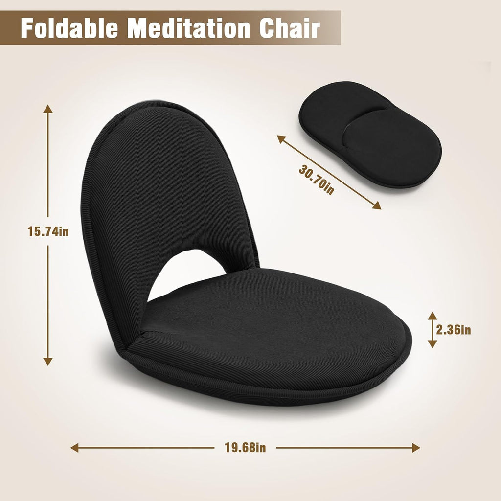 YOUKEEEJOJO Floor Chair 5-Position Adjustable Back Support Chair Foldable Camping,Video-Gaming Reading Watching, Upholstered Meditation Convenient Seats (Black) - Image 3