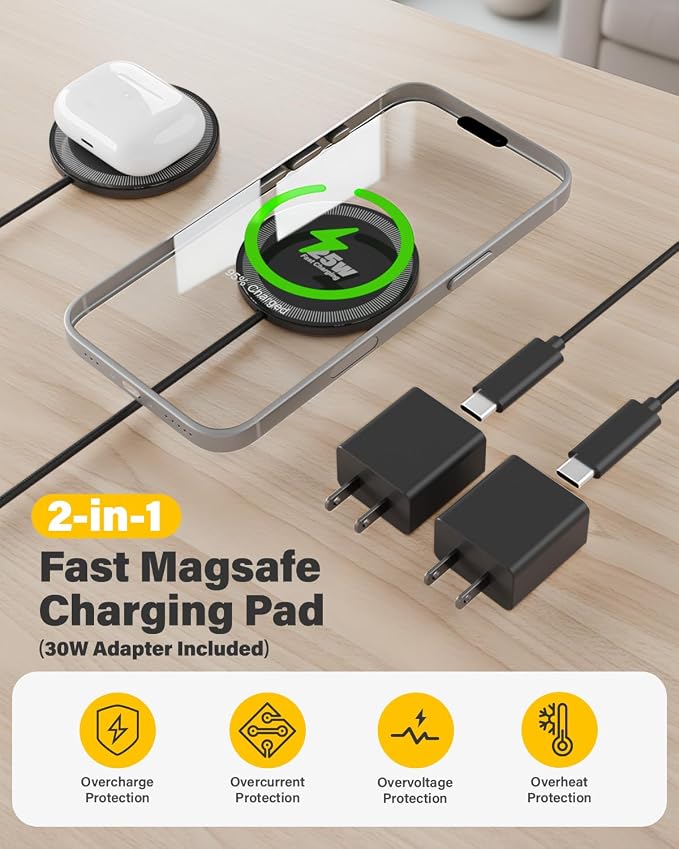 25W Magnetic Wireless Charger, 10FT Fast Charging Pad Wireless Charge for iPhone 17 16 /AirPods3/2/Pro/for Galaxy S26 Ultra/Pixel 10 Series, Portable Charger for Desk& Travel(1Pack,Black) - Image 7