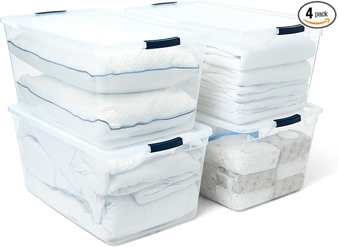 Rubbermaid Cleverstore 95 Qt Clear Storage Bins with Lids, 4-Pack, Stackable, BPA-Free, Made in USA by Unknown