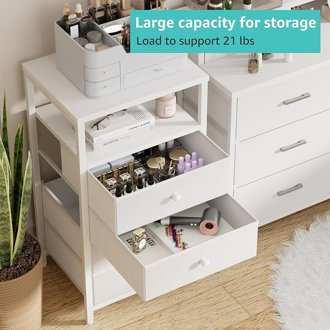 BOLUO Tall Night Stand with Drawers, White Nightstand with Charging Station and LED Light, Small White 4 Drawer Dresser for Bedroom, Room Storage Closet - Image 6