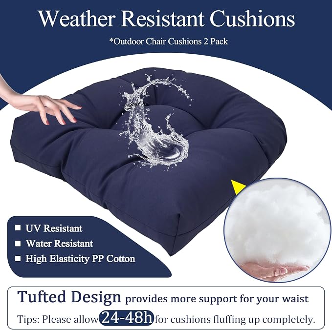 MTMR Outdoor Chair Cushions Set of 2, Patio Furniture Seat Pads, Waterproof | 2Pcs , waterproof cover, PP cotton, u-shaped, no-fading, thick patio seat pads for outdoor wicker furniture in yard, 19x19x4 - Image 4