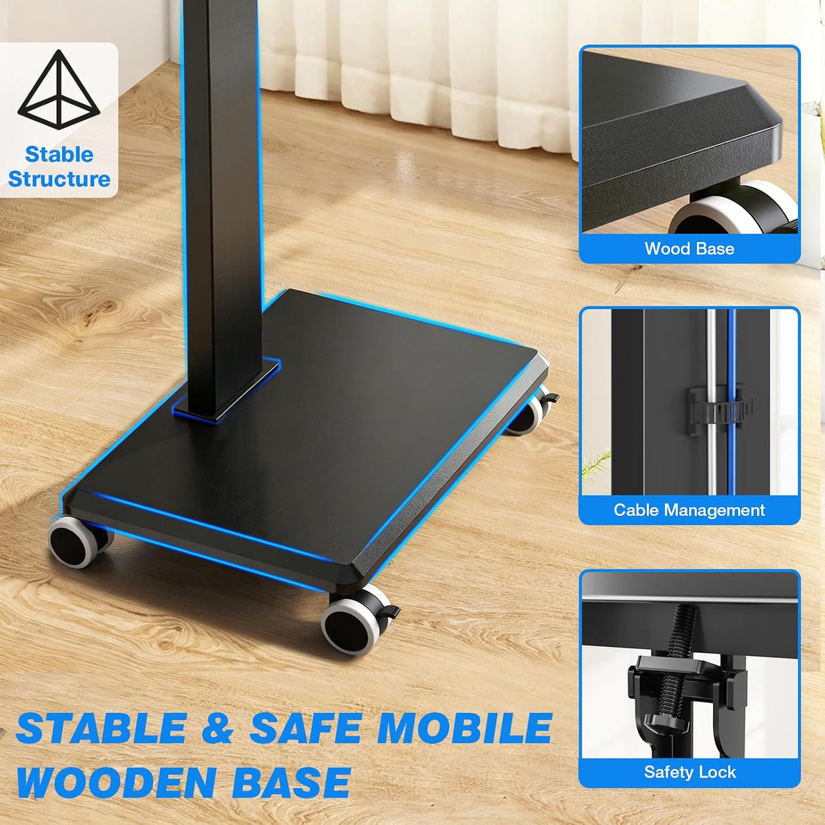 Rfiver Mobile TV Stand 32-75 Inch with Wheels up to 110 lbs, Black - Image 5