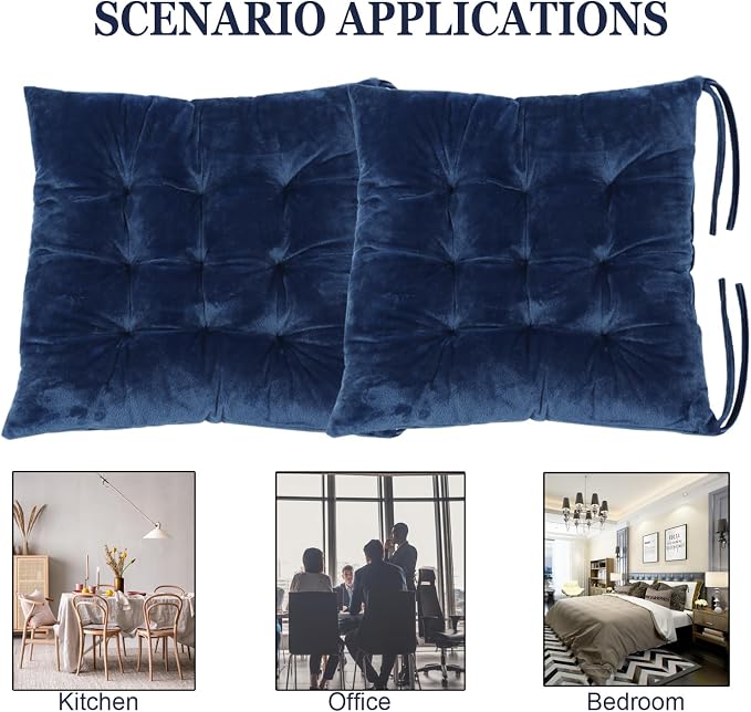 2 Pack Square Seat Cushion Chair Pads for Kitchen Dining Chairs, Soft Comfort Velvet Chair Mat Pillow Cushions with Ties for Office Desk Living Room Tatami 15.5", Blue - Image 5