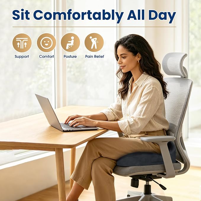 Memory Foam Seat Cushion for Office Chair & Car Seat, Grey | for Office Chair, Car Seat, Relieving Pressure Tailbone Sciatica Back Pain for Long Sitting Office Workers, Car Drivers - Image 4