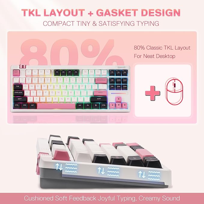 Redragon K729 80% Wired Gasket RGB Gaming Keyboard, 87 Keys TKL Mechanical Keyboard w/Knob Control, Mix-Color PBT Keycaps, Hot-Swap South-Facing Socket & 5-Layer Dampener, Custom Linear Switch - Image 3
