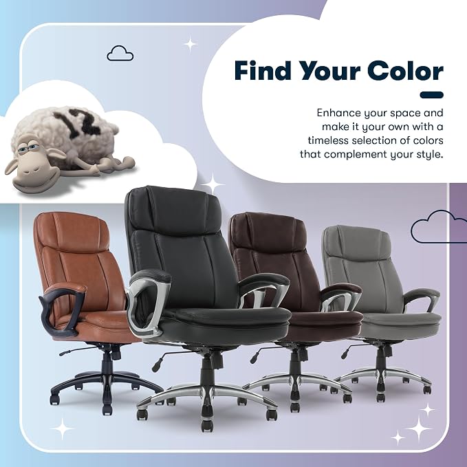 Serta Ergonomic Big and Tall Executive Office Chair Lumbar Support, Leather | Fairbanks, Gaming Chair with Headrest, 350lb Capacity, Padded Arms, Semi-Plush Seat Cushion, Adjustable Height & Tilt, Black - Image 13