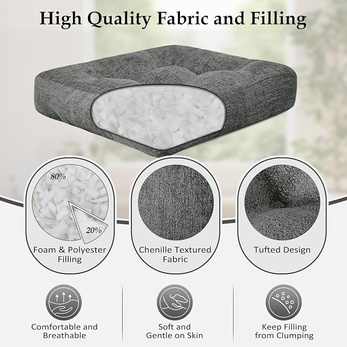 downluxe Chair Cushions for Dining Chairs 4 Pack, Tufted Indoor Chair Pads with Non-Slip Bottom, U-Shaped Kitchen Chair Cushions, 17"x17"x4", Dark Grey - Image 2