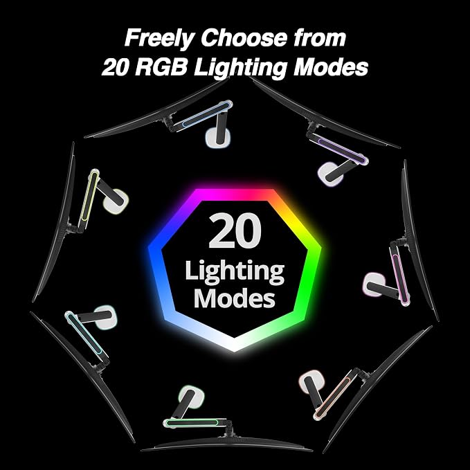 AVLT Single 27”-45” RGB Gaming Monitor Arm Desk Mount - White | 20 Lighting Modes Touch Button Control Fits Flat/Curved/Ultrawide Screens Height Swivel Tilt Rotation Adjustable Stand - Image 7