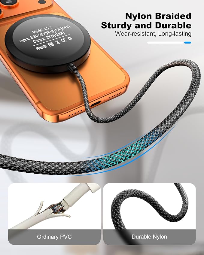 ZBF 25W Magnetic Wireless Charging Pad | USB-C for iPhone Samsung | Ultra-thin Strong Magnet,Fast Charging For Desk/Travel/Bedside/Office,Works with iPhone 17-12 & Samsung S26/S25,MagSafe - Image 5