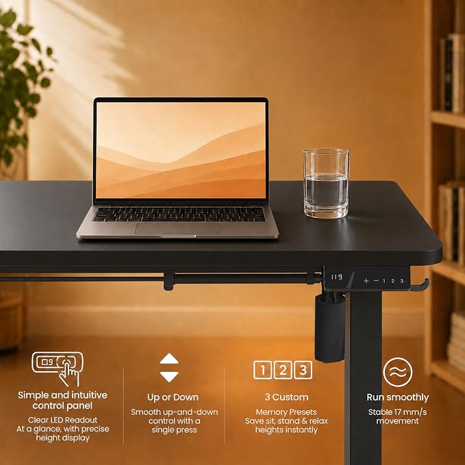 Electric Standing Desk, 32" x 24" Adjustable Height Sit Stand Desk, Small Space Workstation, Compact Computer Desk for Home Office, Stable Steel Frame (Black) - Image 6