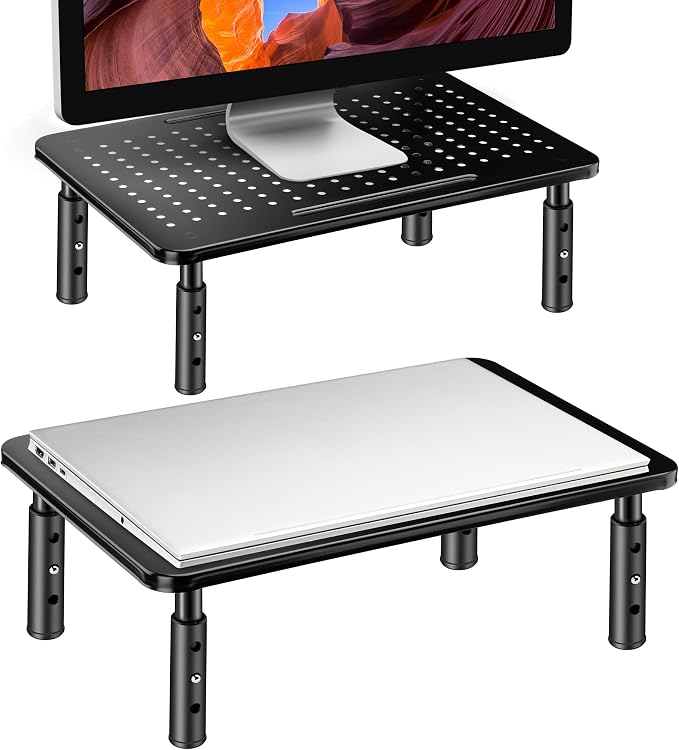 La Jaco Monitor Stand Risers for 2 Monitors, 3 Height Adjustable Monitor Stand with Pen Holder, Dual Monitor Riser Laptop Riser for Office, Home, School Supplies, 2 Pack, Black by LaJaco