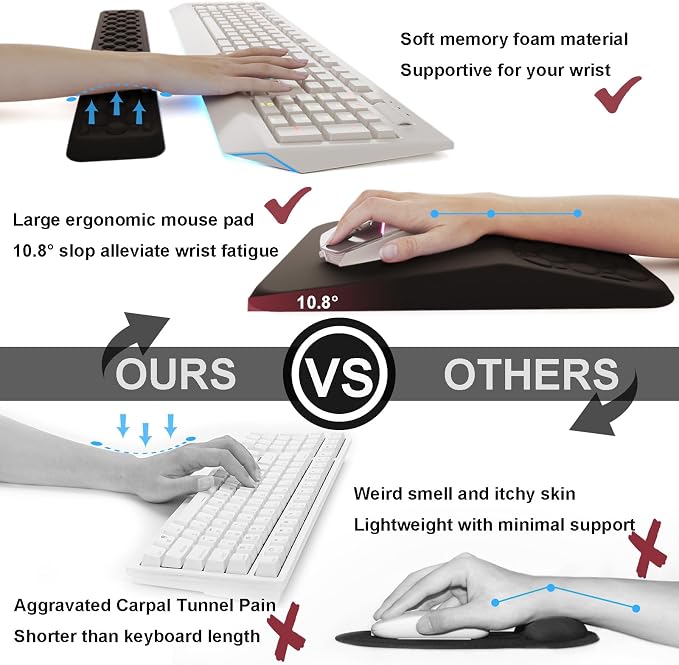 Ospelelf Keyboard Wrist Rest Ergonomic Mouse Pad with Wrist Rest, Arm Wrist Rest for Computer, Office and Gaming,Black - Image 5