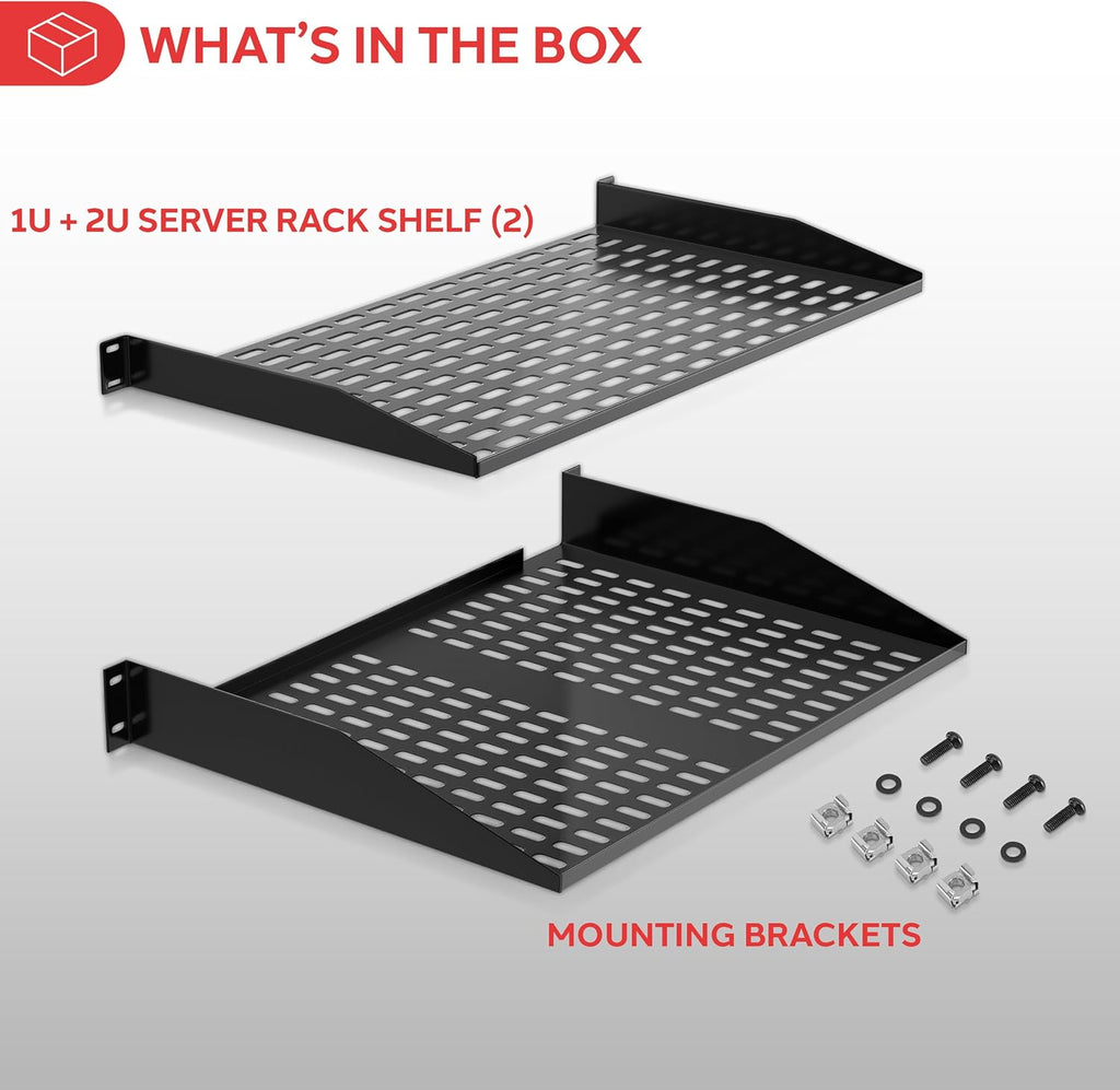 Pyle 19-Inch 1U+2U Server Rack Shelves - Universal Mounting Tray for Computer Racks & Cabinets, Wall Mount Compatible, Ventilated Design for Air Circulation, Black Computer Case,110lbs Weight Capacity - Image 7