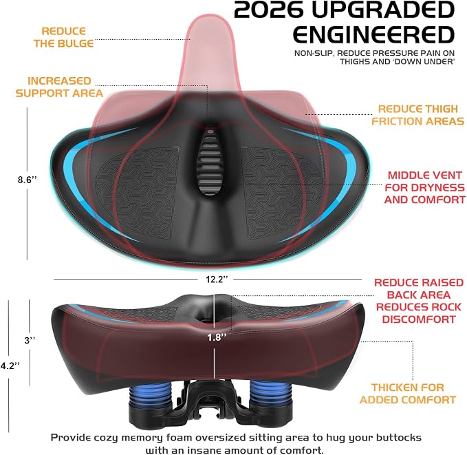 Noseless Bike Seat Cushion for Men & Women - Extra Padding & Comfort Wide Bicycle Seat, Oversized Comfortable Saddle for Peloton Bikes, Exercise Bikes, Electric Bikes, Cruiser Bikes - Image 4