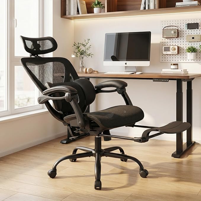 MALOL Ergonomic Mesh Office Chair with Footrest, Executive High Back Computer Desk Chair with 3D Adjustable Headrest & 5-Level Lumbar Support, Tilt Lock, 3D Arms, 300LBS, Z-Black - Image 3