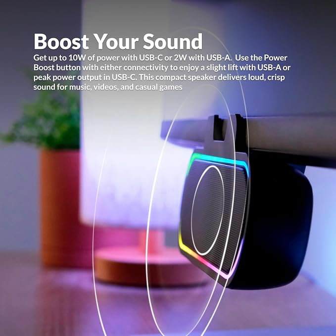 Cyber Acoustics CA-2890GX USB Speaker Bar with Music-Sync LED Lights | Monitor-Mounted Speaker Bar, Great for Music and Casual PC Gaming, 9 Color Modes, USB-C with USB-A Adapter Included - Image 7