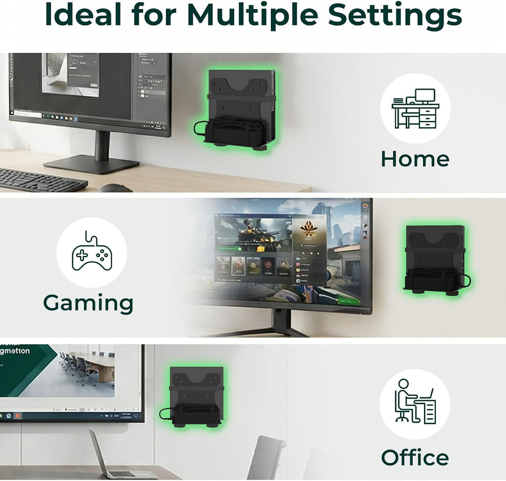 Adjustable Mini PC Vesa Mount Bracket Behind Monitor, Under Desk, Attached to Monitor Arm, Wall or Stand Pole for HP, Dell, KAMRUI, Mac Mini, GMKtec, Cable Boxes, Wi-Fi Routers and Small CPUs - Image 7