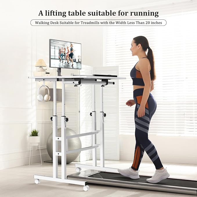 Enayplon Small Standing Desk with Wheels, Mobile Stand Up Desk, Portable Standing Table on Wheels for Walking Pad, Rolling Computer Desk Adjustable Height, Tall Table - Image 4