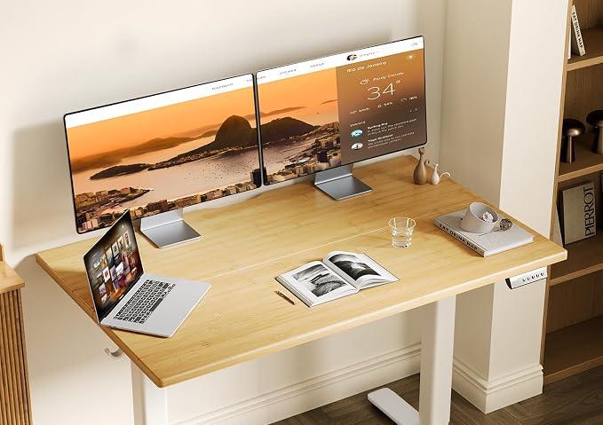 Claiks Electric Height Adjustable Standing Desk, 40x24 Inch, Bamboo | Smooth Height Adjustment, 3 Memory Presets, Cable Management Hub&Hook, Stable Steel Frame, 176lbs Capacity, Easy Assembly - Image 2