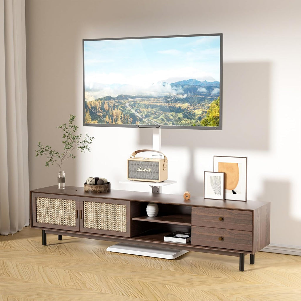 WALI Floor TV Stand with Power Outlet & AV Shelf, Tall TV Stand Mount for 36-75 inch TV up to 110 lbs, Swivel and Height Adjustable TV Stands with Wood Base for Bedroom, Office(TVDVD-6PW), White - Image 6