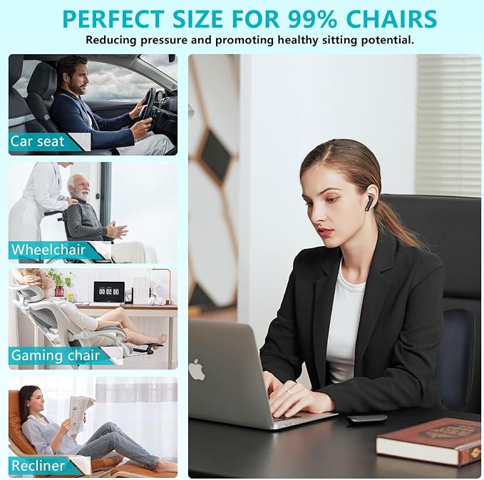 Car Seat Cushion and Back Support for Office Chair Memory Foam Chair Cushions Pressure Relief Seat Pads with Gel Massage Point Lumbar Support Relief Sciatica & Tailbone (Black) - Image 5