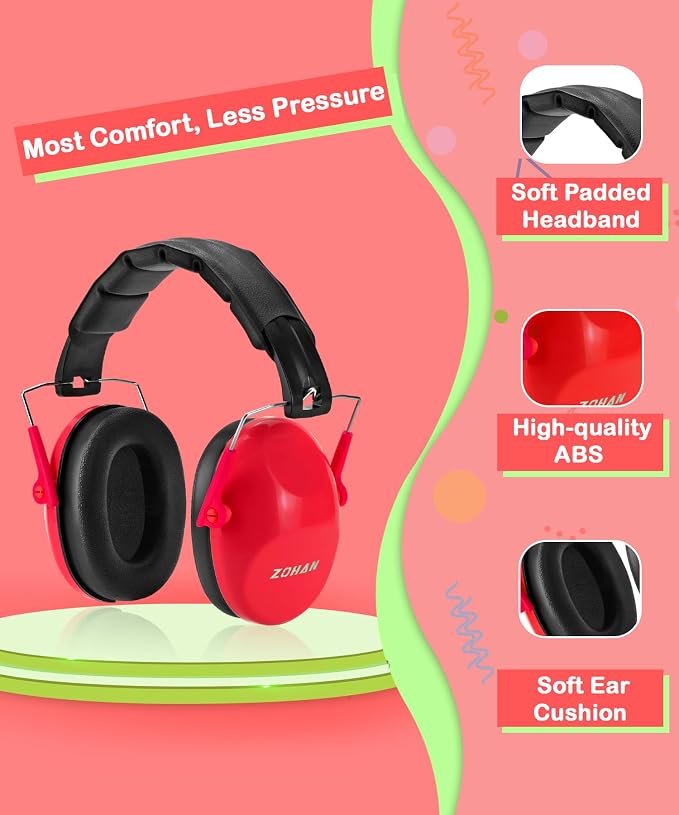 ZOHAN 032 Kids Noise Cancelling Headphones - 25dB NRR Kids Ear Protection, Hearing Protection Safety Ear Muffs for School Monster Truck Fireworks Traveling Studying Concerts Autism - Red - Image 4