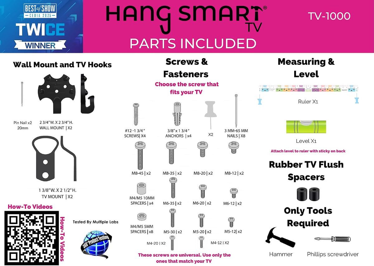 HangSmart TV® Wall Mount NO Stud - Original & Patented Easy Install, DIY for 19-100" TVs, Holds Up to 150LBS, Fits Most LED LCD Flat Screens & Monitors, Includes Hardware (Pack of 3) - Image 5