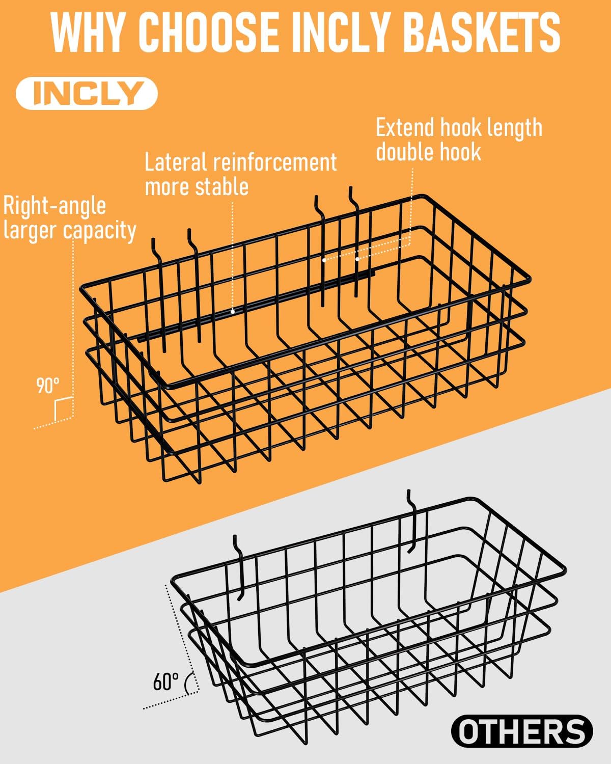 INCLY 4 Pack Pegboard Baskets Bins Set, Black Metal Pegboard Accessories - Image 2