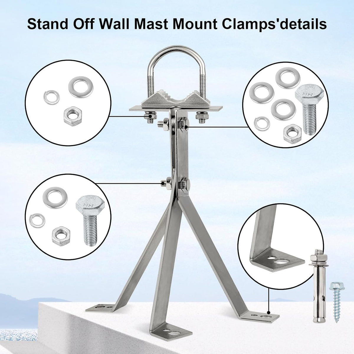 XRDS-RF Antenna Wall Mount - 10 Inch Heavy-Duty Stand Off Wall Mast Mount Windproof Mounting Bracket for TV Antenna Mast (2-Leg + 3-Leg) - Image 3