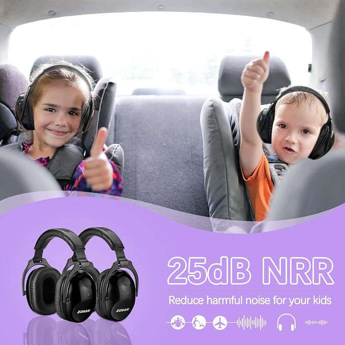 ZOHAN Kids Ear Protection 2 Pack, 25dB NRR Noise Cancelling Headphones for Kids, with Pillowy Pads, for Monster Truck, School, Autism, Sensory, Fireworks, Concerts, Events (Black+Black) - Image 3