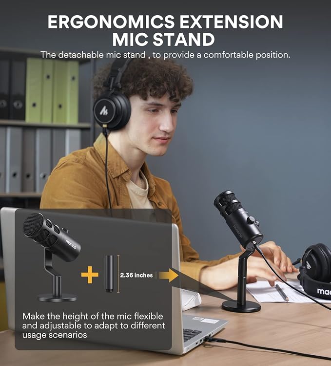 MAONO PD100U USB Dynamic Microphone, Podcast Recording Mic with Gain Knob | Plug & Play, Desktop Stand, Metal Structure, Cardioid Studio PC Computer Mic for Streaming, Vocal, Studio, Content Creation - Image 6