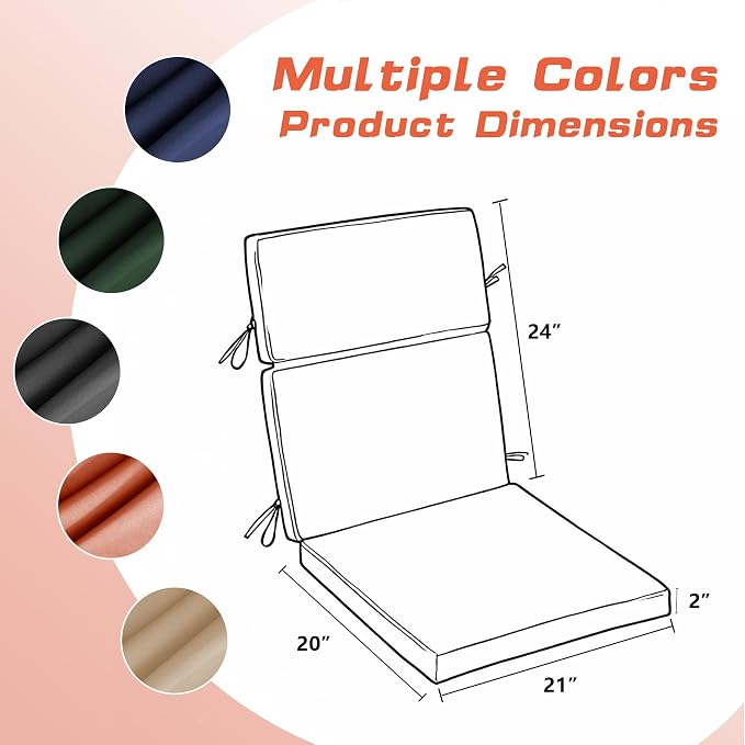High Back Patio Chair Cushions, 21x20 Waterproof & Fade-Resistant Outdoor Dining Chair Cushions, Indoor/Outdoor High Back Cushion, Seat Pad for Glider and Lawn Chair, Spice - Image 6