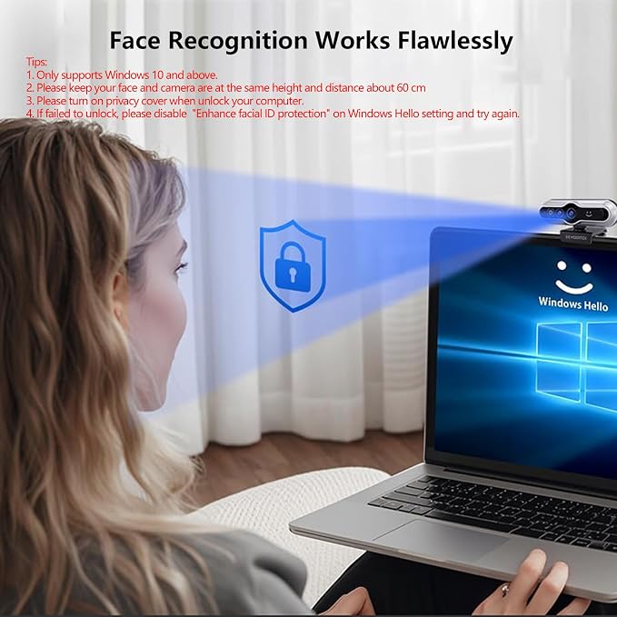 2K HD Webcam with Infrared Windows Hello Facial Recognition, Computer Camera, Privacy Cover, Noise Canceling Microphones, Laptop Webcam For Video Conferencing, Live, Streaming, Online Learning - Image 2