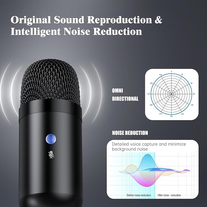 USB Computer Microphone, Podcast Mic Desktop with Mute Button for Recording Streaming, Omnidirectional Condenser, Plug&Play Stand with Volume Control for PC, Laptop, Mac, YouTube - Image 2
