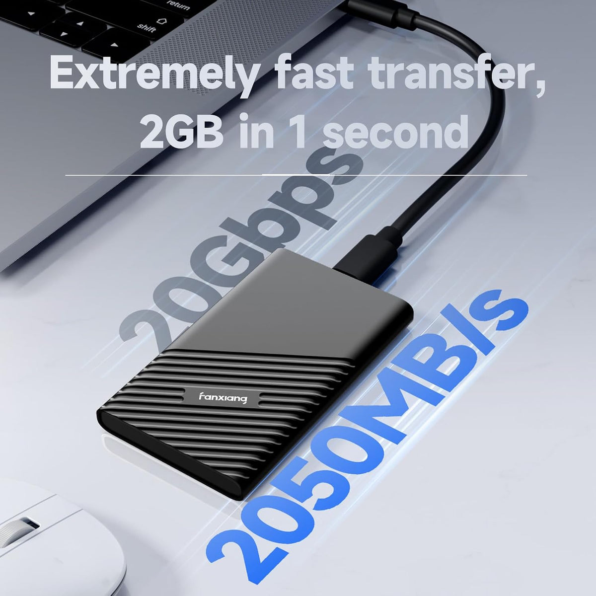 fanxiang 2TB External SSD Portable, Up to 2000MB/s, USB C External Solid State Drive External Hard Drive, USB 3.2 Gen2*2 Type-C SSD for iPhone 15/Pro/PC/Laptops/Creators/Gaming - Image 2