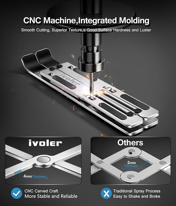 ivoler Laptop Stand, Laptop Holder Riser Computer Tablet Stand, 6 Angles Adjustable Aluminum Ergonomic Foldable Portable Desktop Holder Compatible with 10-15.6” MacBook,iPad, HP, Dell, Lenovo Silver - Image 2