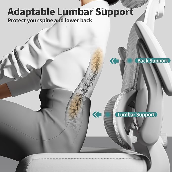 TRALT Office Chair Ergonomic Desk Chair - Gaming Chair with Lumbar Support | 330 LBS Home Office Desk Chairs with Headrest, Reading Chair with Flip-up Armrests, Comfortable Computer Chairs (1, White) - Image 5