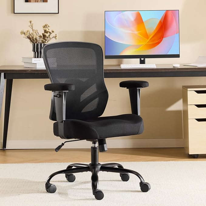 YFO Ergonomic Office Chair, Mesh Computer Desk Chair with Adjustable Back Lumbar Support and Armrests, Comfy Executive Rolling Swivel Task Chair for Home Office, Black - Image 2