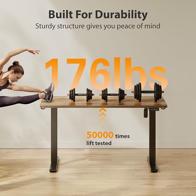 Cubiker Standing Desk, 63x28 Inches Sit Stand Home Office Desk, Electric Stand up Desk, Adjustable Desk with Splice Board, Black Frame/Rustic Brown Top - Image 4